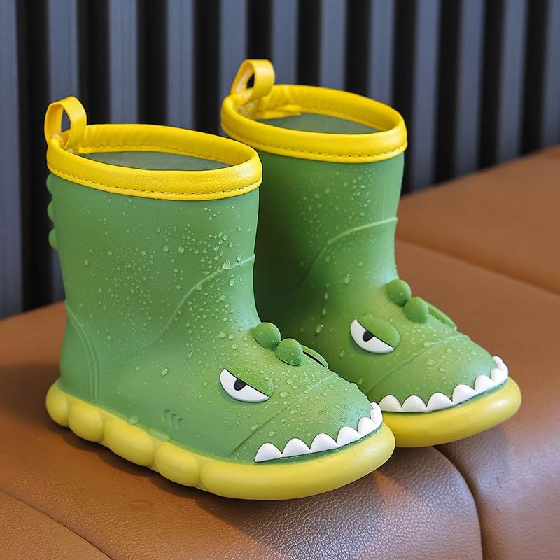 Toddler Waterproof Rain Boots Kids Rubber Boots Cute 3D Dinosaur Pull on Rainboots Boys Girls Water Shoes3