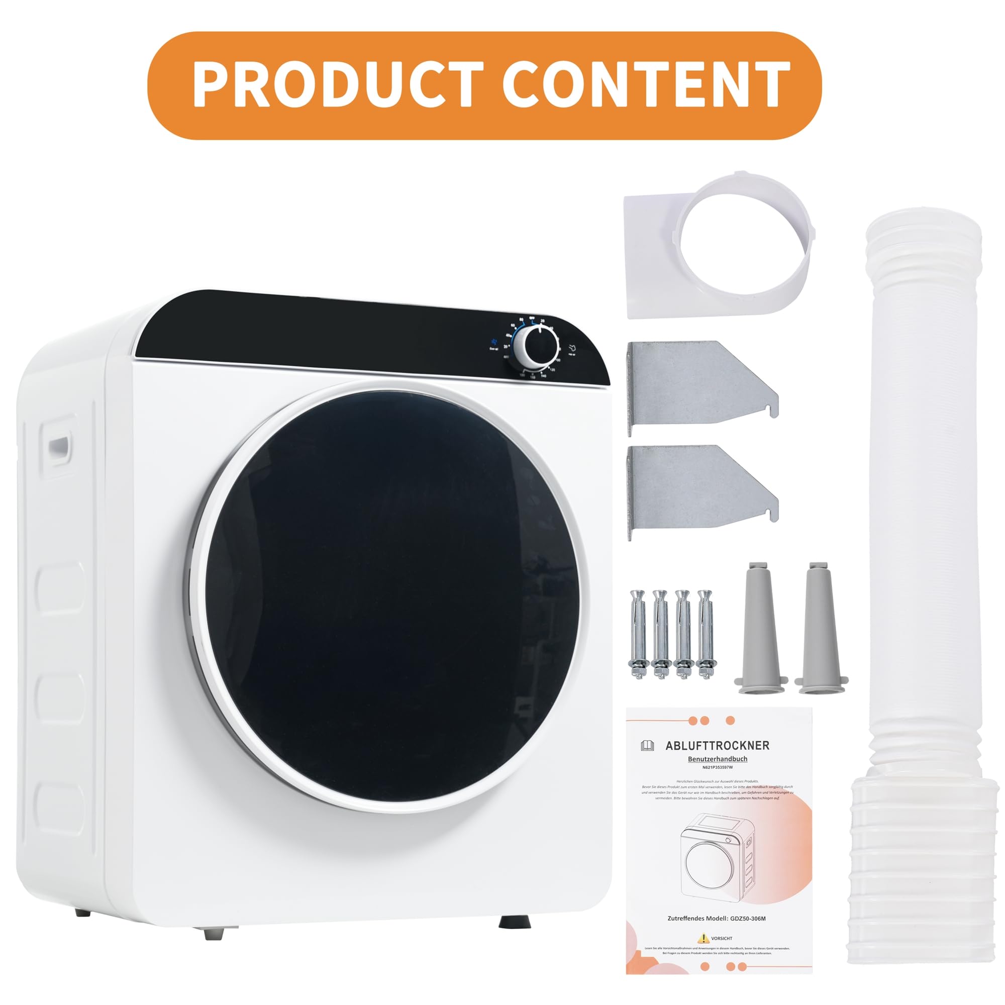 Abgastrockner Wäschetrockner 3kg (4,5kg), 830W, 4 Programme, Kühlphase, Kunststoff Türabdeckung, Überhitzungsschutz, Wandmontierbar, Energieklasse G, Weiß