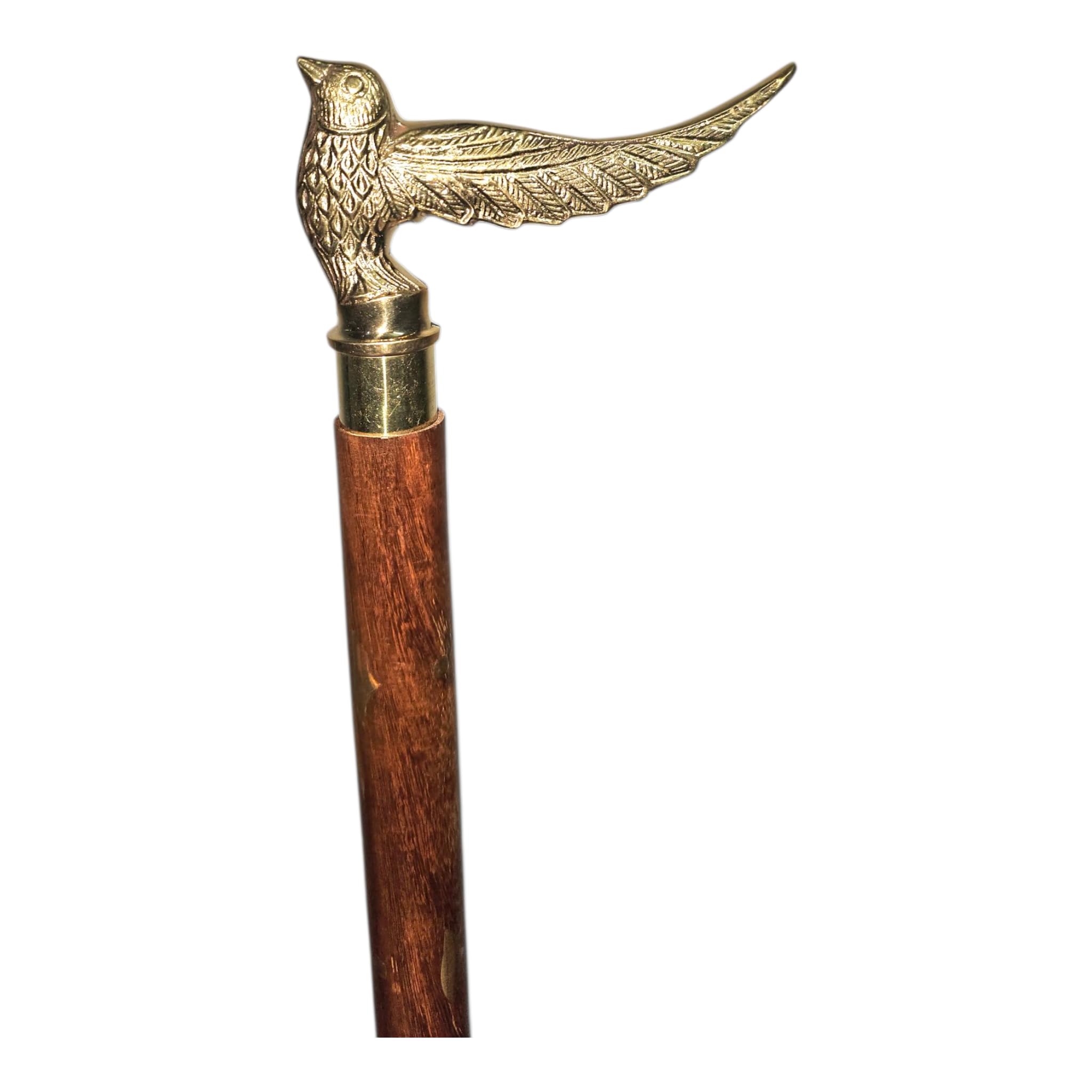 Handcrafted Hardwood Walking Stick with Solid Brass Flying Bird Handle | Vintage Inlay 38.5” Wooden Cane | Decorative Collectible Walking Stick for Men & Women | Premium Handmade Cane by DE CRAFTIVE-image-23