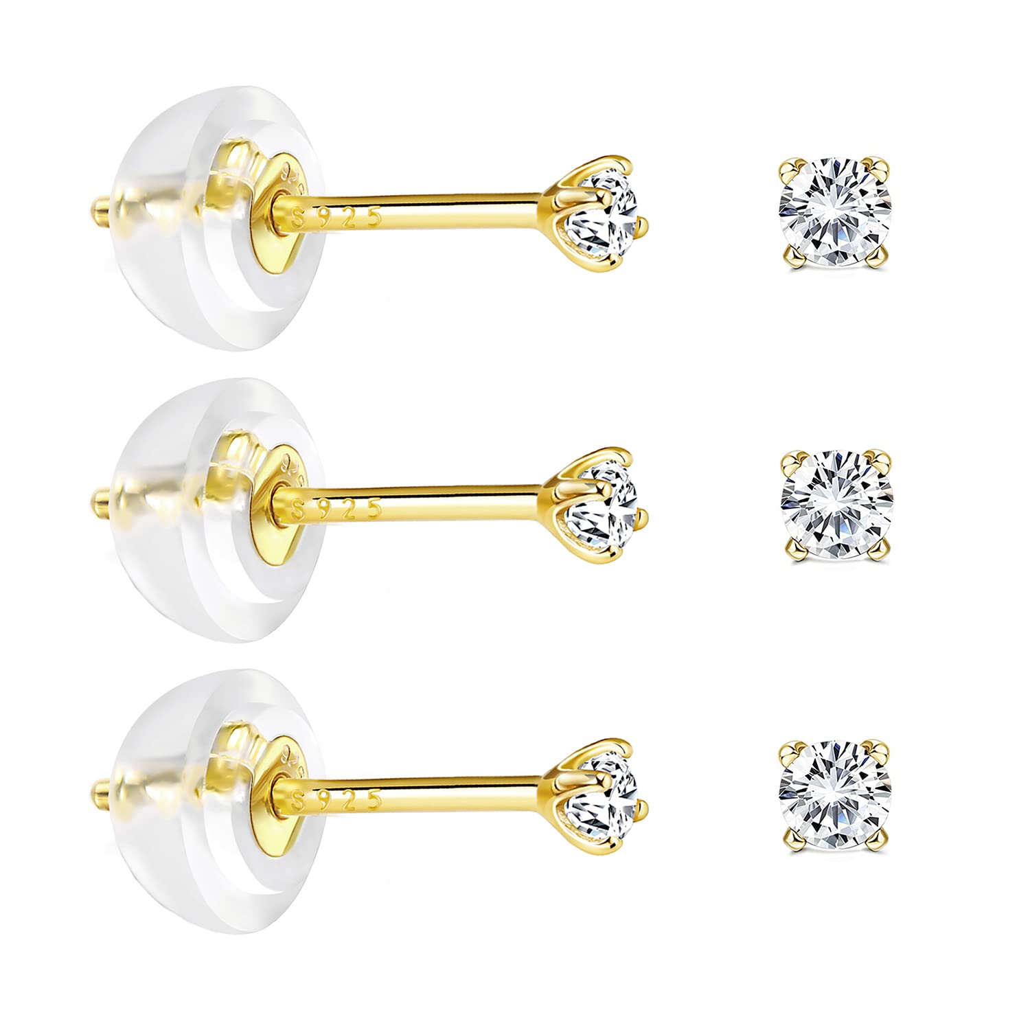 JINEAR Fashion trends turn heads and colorful stud earrings, Sterling Silver Cubic Zirconia, Cubic Zirconia