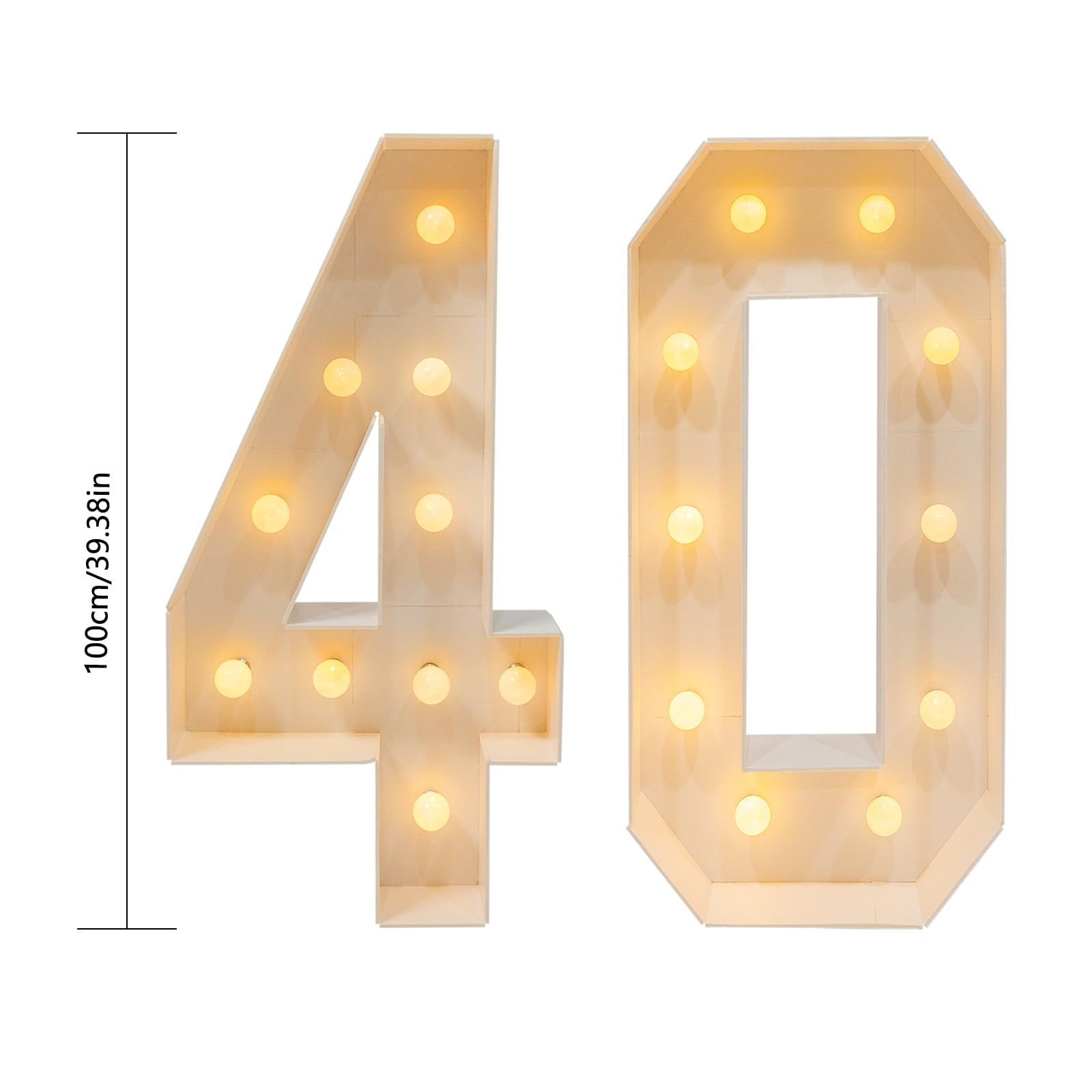 Chiffres lumineux à LED 40 - Décoration de fête anniversaire lumières blanches chaudes