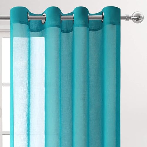Miniatura 3 de DWCN Cortinas transparentes de lino sintético turquesa, cortinas de gasa con ojales para ventana para dormitorio, sala de estar, 52 x 108 pulgadas