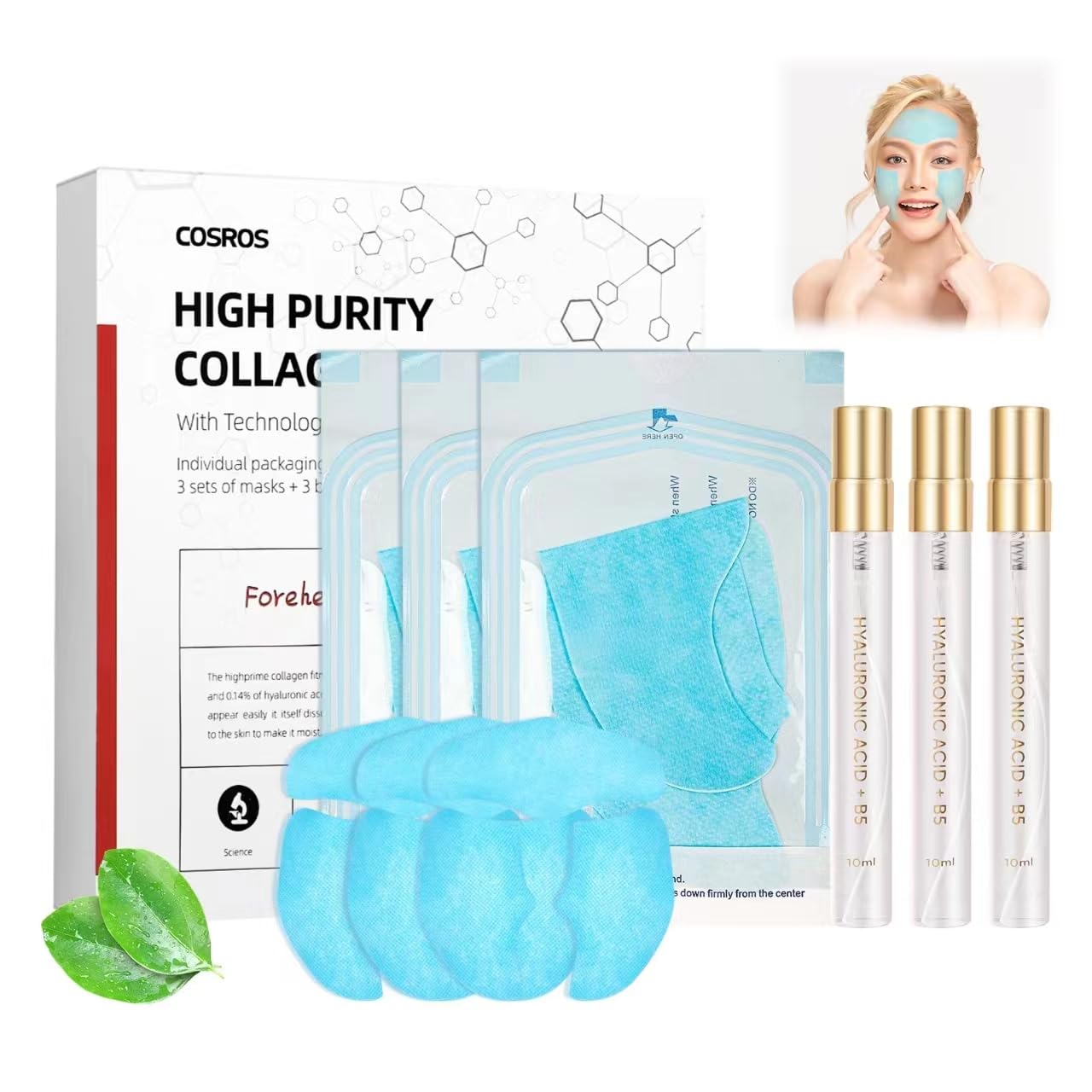 Mascarilla Facial de Colágeno, Collagen Soluble Film, Máscara de Colágeno Soluble en Agua, Mascarillas Hidratantes Faciales,Previniendo las Líneas Finas,Mejora la Piel Flácida