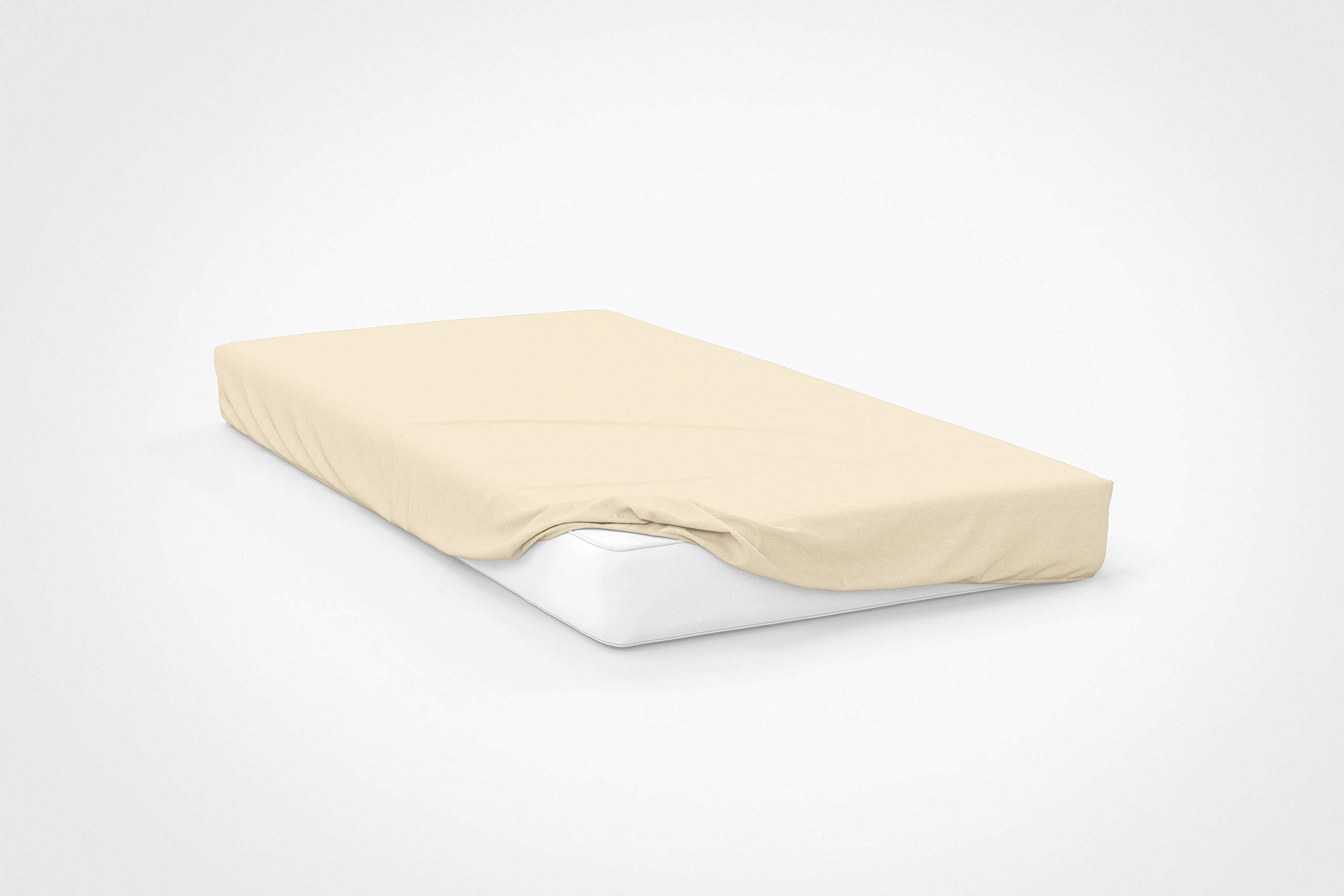 Belledorm Ivory Jersey Fitted Sheet + Pillowcase Set, 100% Jersey Cotton (Double) To fit Mattress 15cm โ 25cm