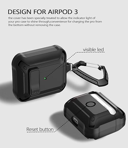 Miniatura 4 de Ljusmicker Funda para Airpods 3 con kit de limpieza, funda protectora dura militar para Apple AirPods de 3 generación, funda de carga a prueba de