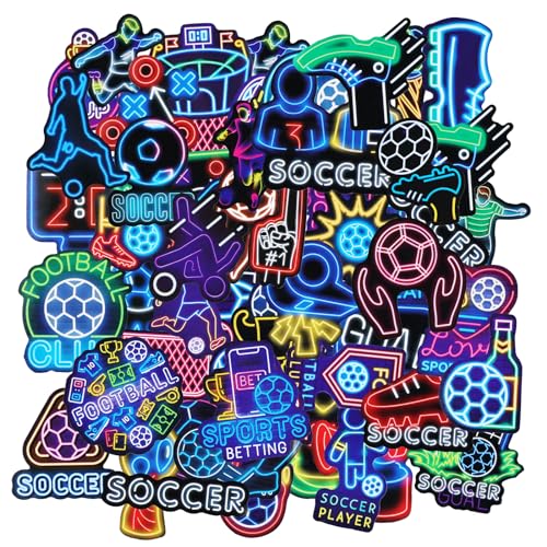 50pcs Néon Autocollants de Football, Autocollants Football Imperméables Cool Autocollant de Ballon Football Cadeau d'Équipe Football pour Enfants Bouteilles...