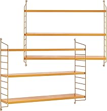 [en.casa] Strängnäs Modular Wall Shelf, Set of 2 Metal Shelves, Orange Hanging Shelf with 3 Shelves, Bathroom Shelf, Kitchen Wall Shelf, Living Room