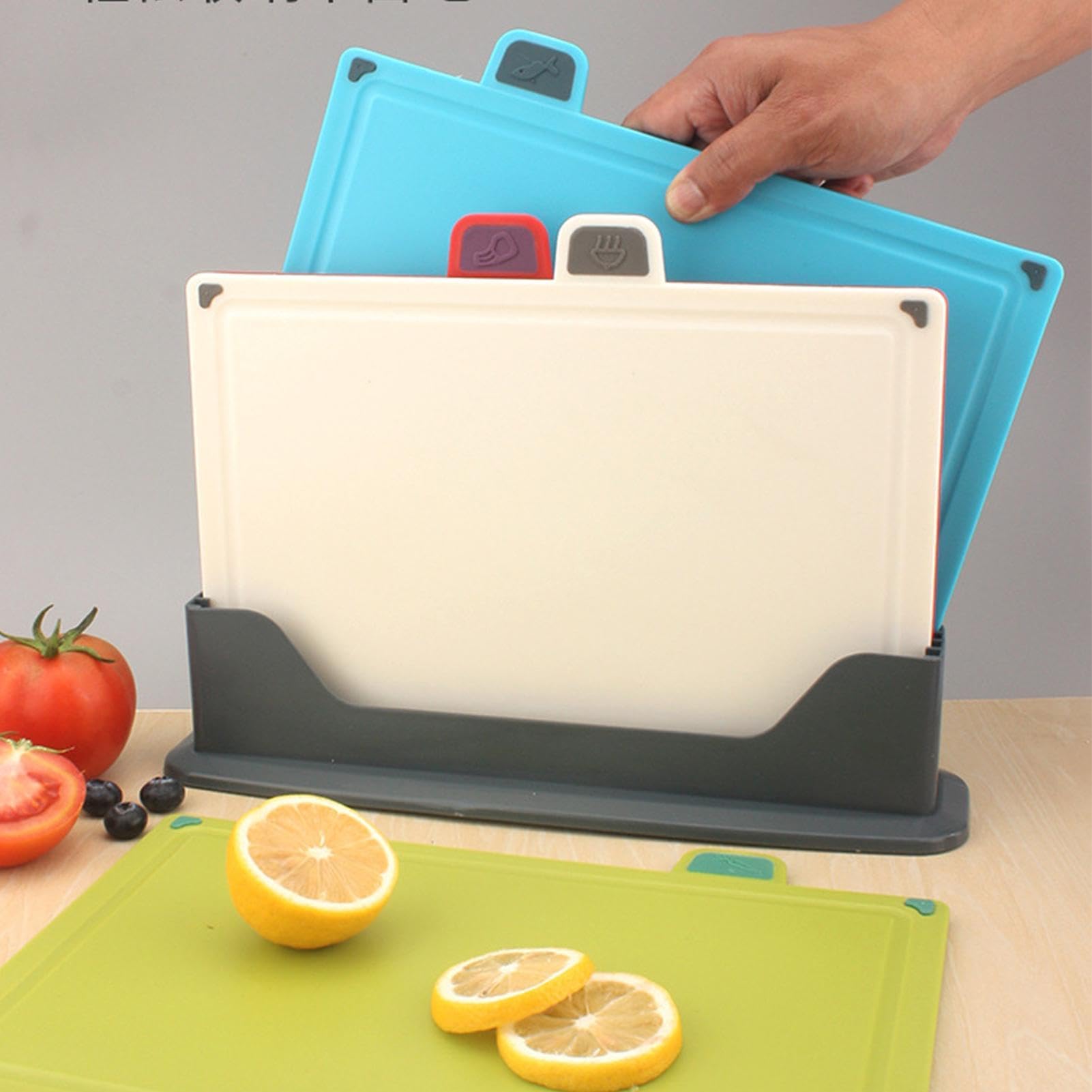 Set Tablas De Cortar 4 Piezas Bandeja De Picar Antideslizante Codificada | Tabla De Cortar Resistente Para Carne Verduras Queso Pan Pasteles Sushi Cocina Casera Viaje Camping Al Aire L