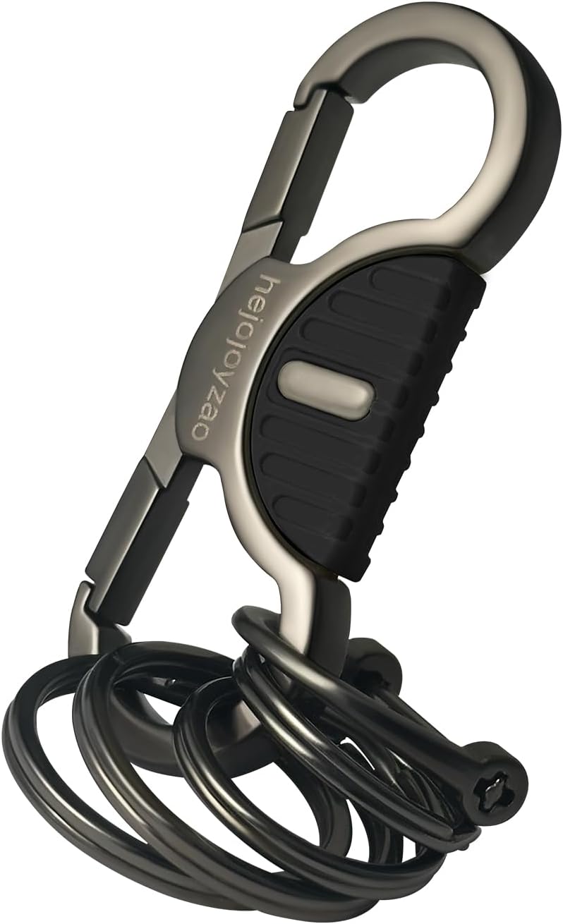 Heavy Duty Keychain with Quick Release Double Carabiner Clip, Key Rings, D Ring, Car Key Holder for Belt Loop