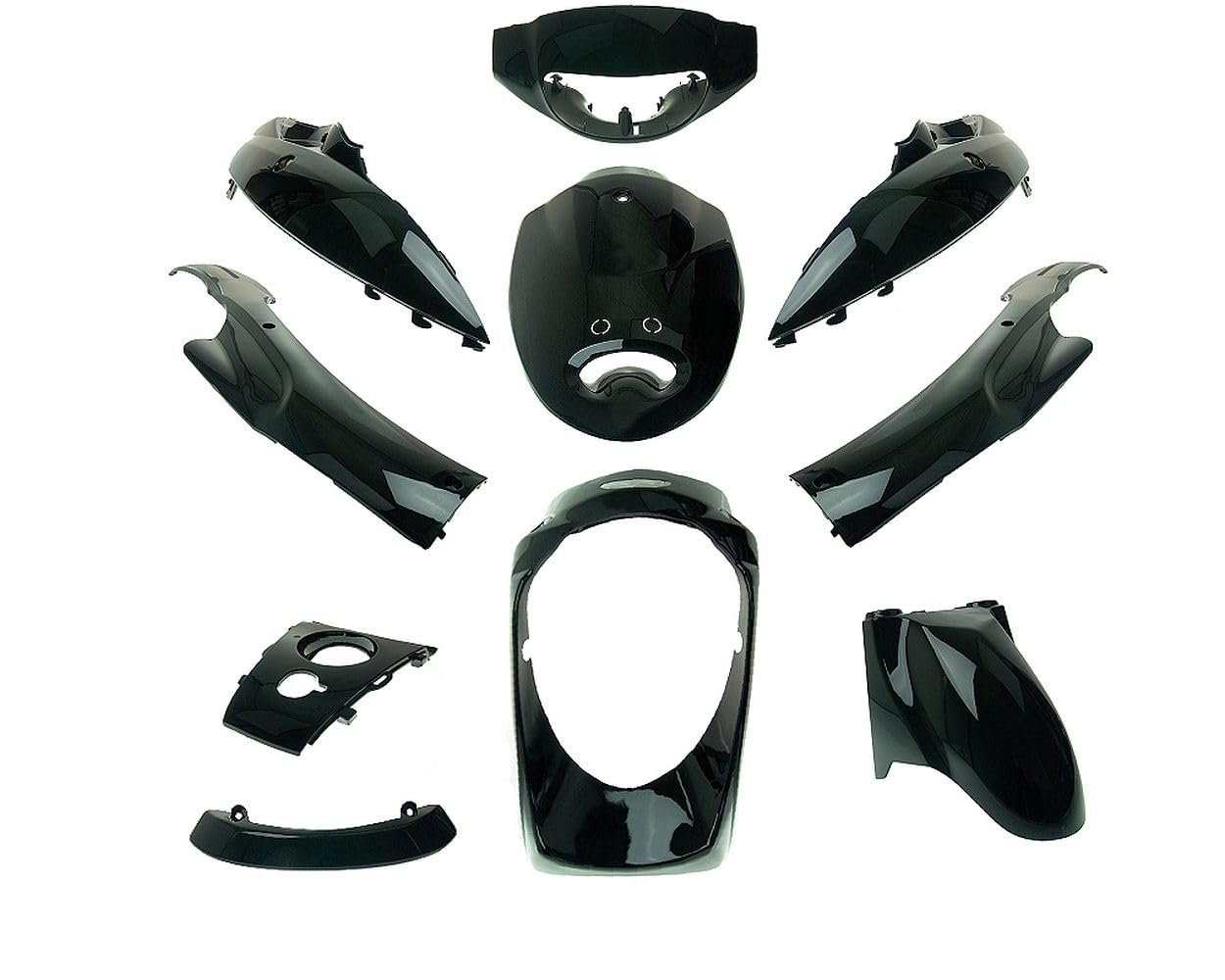2EXTREME Verkleidungskit schwarz 10-teilig - Roller Verkleidungssatz kompatibel für Benzhou YY50QT City Star - Motorroller Verkleidung mit Frontverkleidung, Heckverkleidung, Lampenmaske und Schutzblec