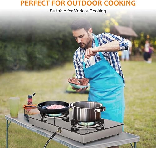 Miniatura 6 de CAMPLUX - Estufa de propano de 2 quemadores, vidrio templado GLP, encendido automático, doble quemador, estufa de gas portátil, estufa de gas de