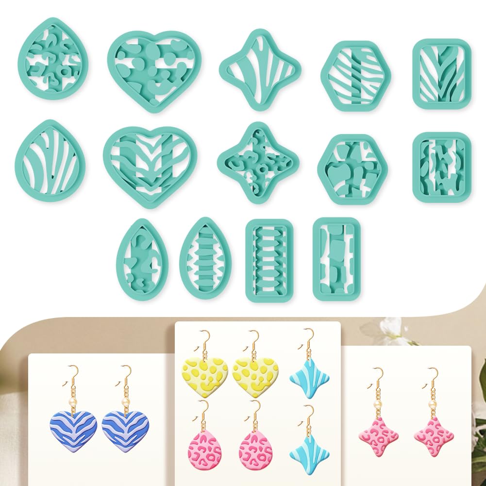 beinkmake 14pcs Polymer Clay Cutter Set Earring and Animal Pattern Geometric Clay Cutters PLA Plastic Clay Tools for Jewelry Making Kit Professional DIY Craft Cutters for Adults