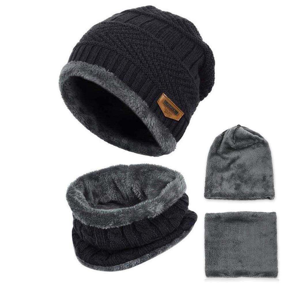 Bkrdty Winter Beanie Hat Scarf set Fleece Liner Warm Knitted Hat and Circle Scarf for Men and Women Indoors and Outdoor