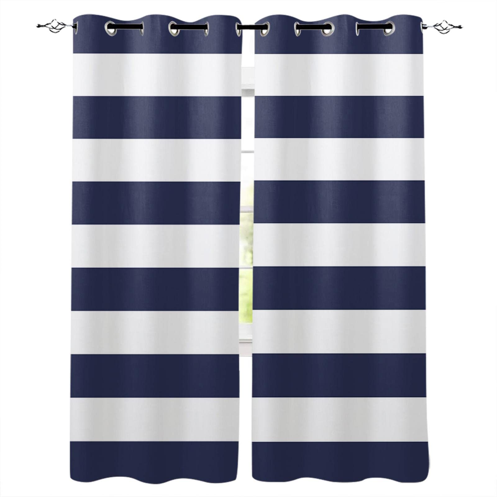 Rideaux occultants élégants bleu marine blanc 130x140cm tissu lourd décoration de fenêtre