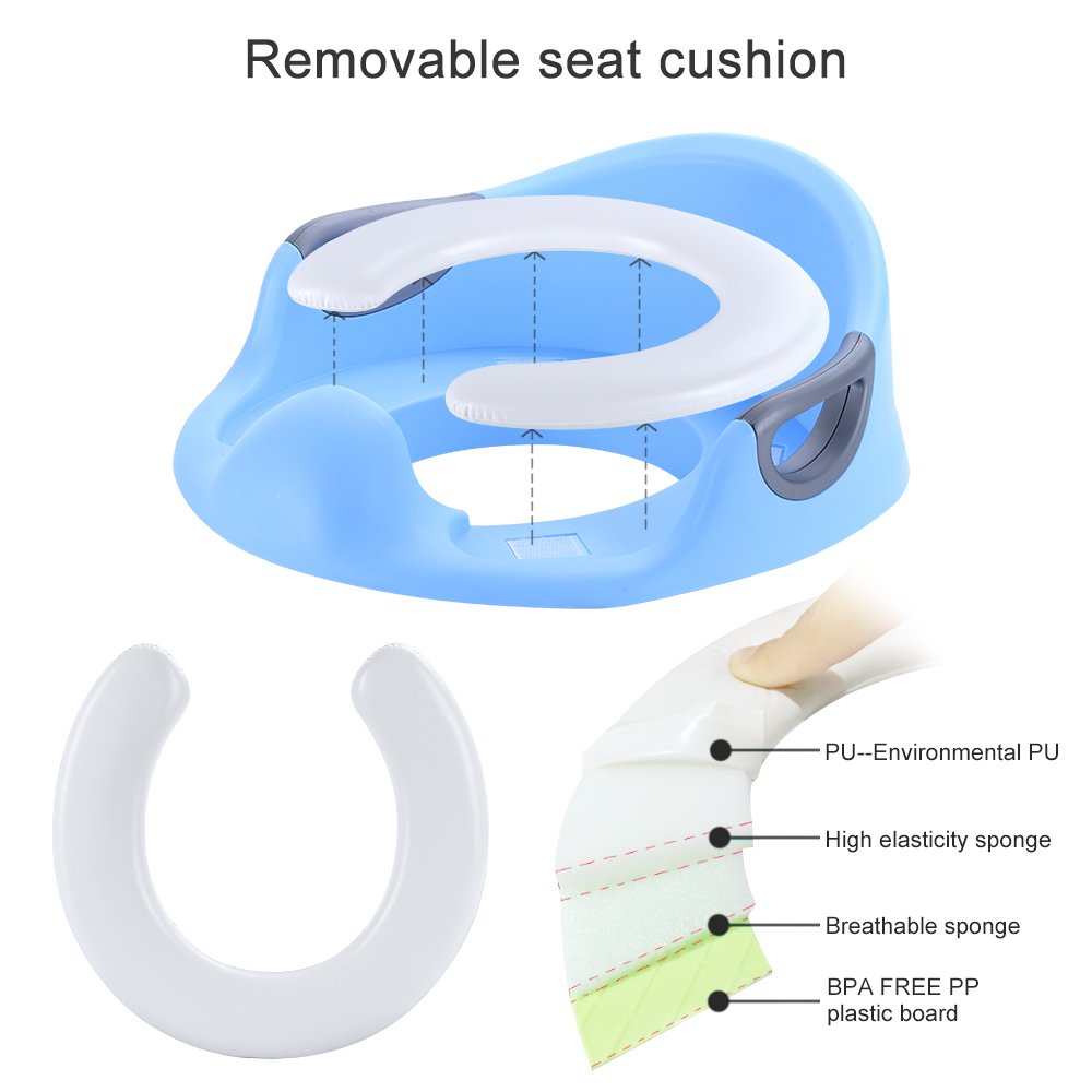 Réducteurs de toilette Enfant, Apprentissage de la propreté, sécurité antidérapante, assise rembourrée, Bébé Potty pour garçons et filles, pour Toilette ronds et ovales, Bleu