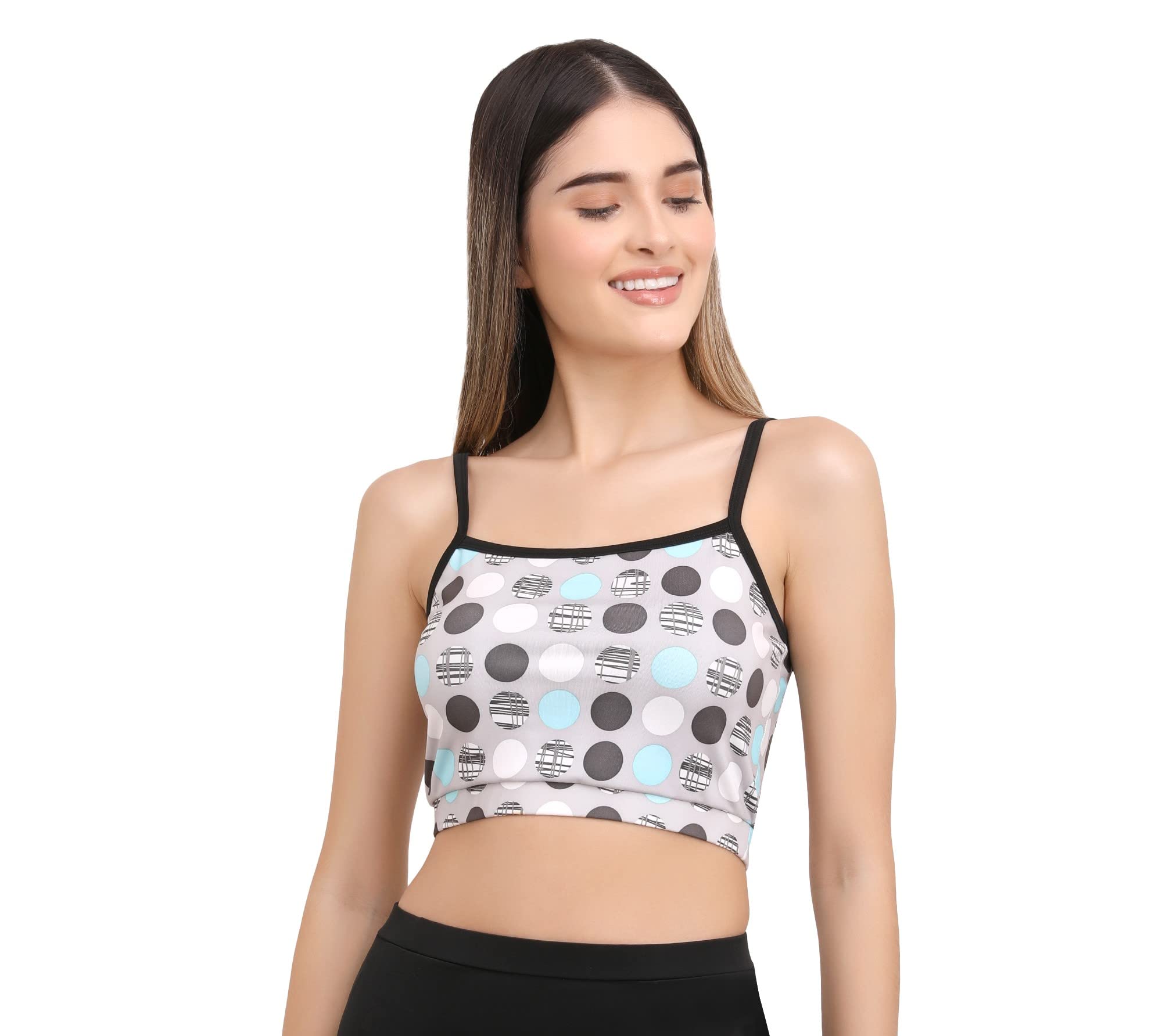 CREVOX White Printed Padded Sports Crop Top for Womens