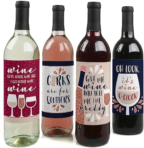 Big Dot of Happiness But First, Wine - Decoraciones de fiesta de cata de vinos para mujeres y hombres - Calcomanías para etiquetas de botellas de