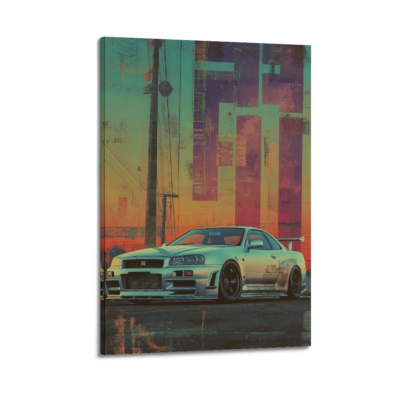 ESTE JDM Sports Car Poster Skyline R34 Retro Artwork Decorative Painting Canvas Modern Art Picture 20x30inch(50x75cm)