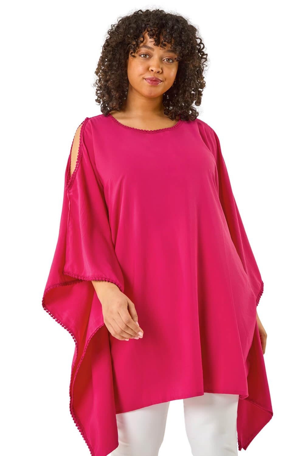 Roman - Women's Chiffon Hanky Hem Top - Fuchsia - Size 18
