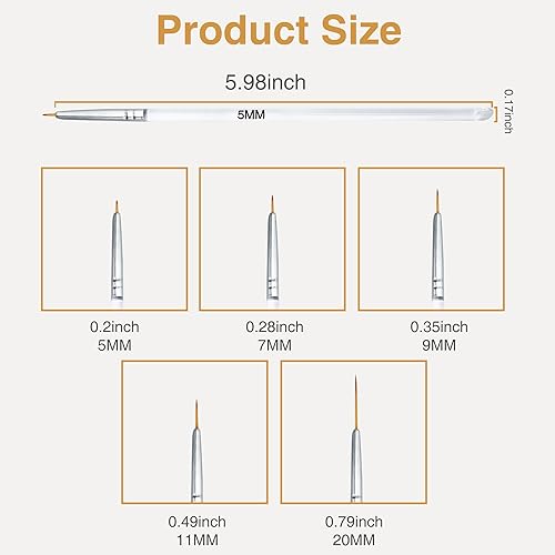 Miniatura 7 de OOTDAY 5 pinceles para arte de uñas para diseños finos, pinceles de uñas para arte de uñas para líneas finas, pequeños detalles, dibujo fino,