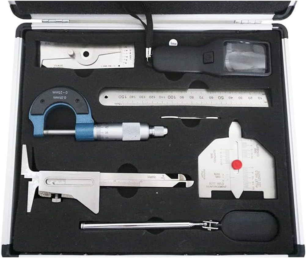 7 Piezas Soldadura Gauge Kit Soldadura Medida Herramienta, Acero Inoxidable Soldadura Inspección Calibrador Sliding Clip Profundidad Gauge Tool Kits