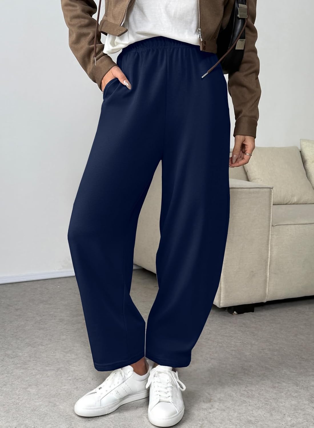 EVALESS Wide Leg Sweatpants Women Fall Clothes Casual Elastic High Waisted Baggy Pants Cropped Length Ballon Joggers - Image 2