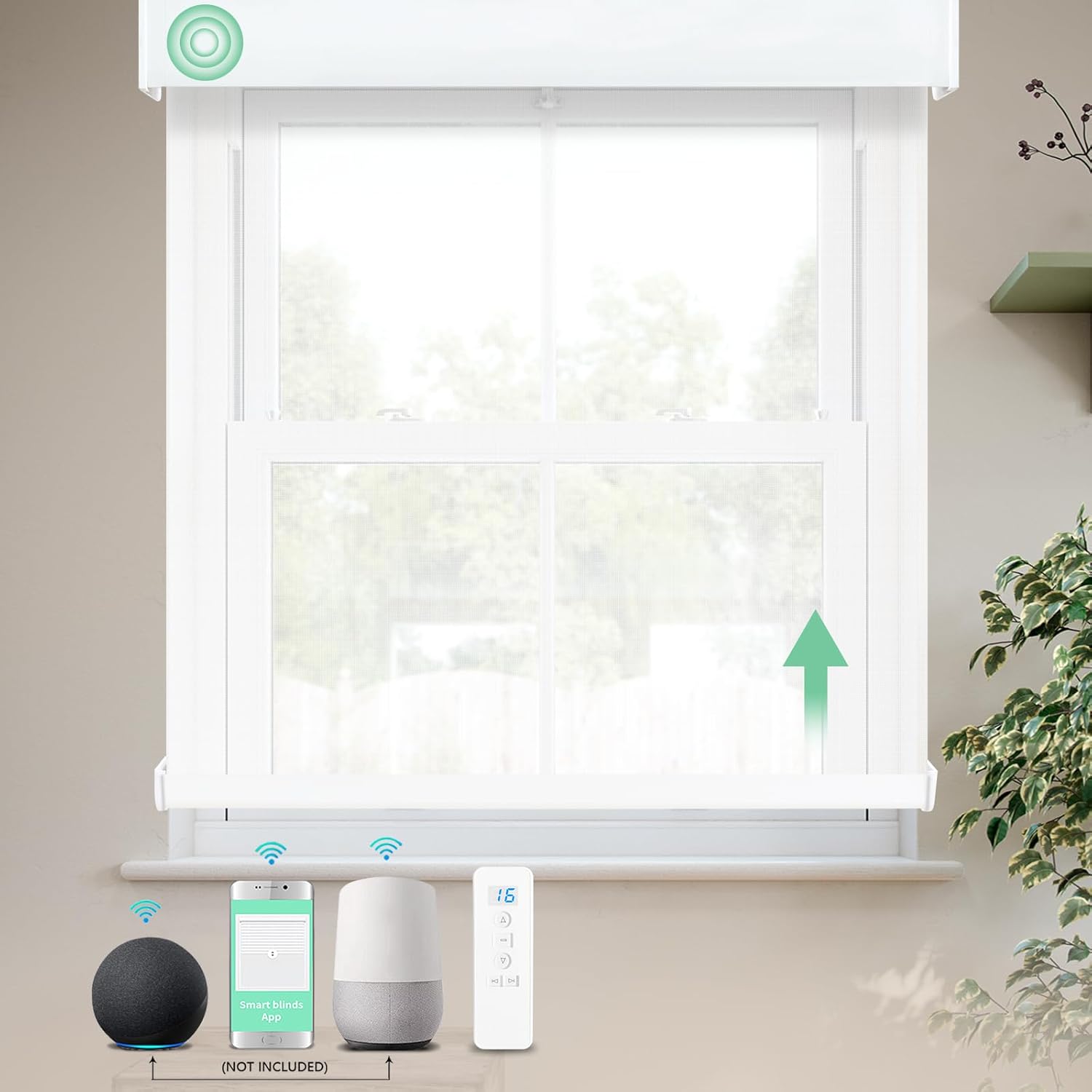 MING CHEN Light Filtering Motorized Roller Shades with Remote, Built-in Rechargeable Smart Solar Window Blinds, Motorized Blinds Compatible with Alexa Google for Home Office (5% Openness White)