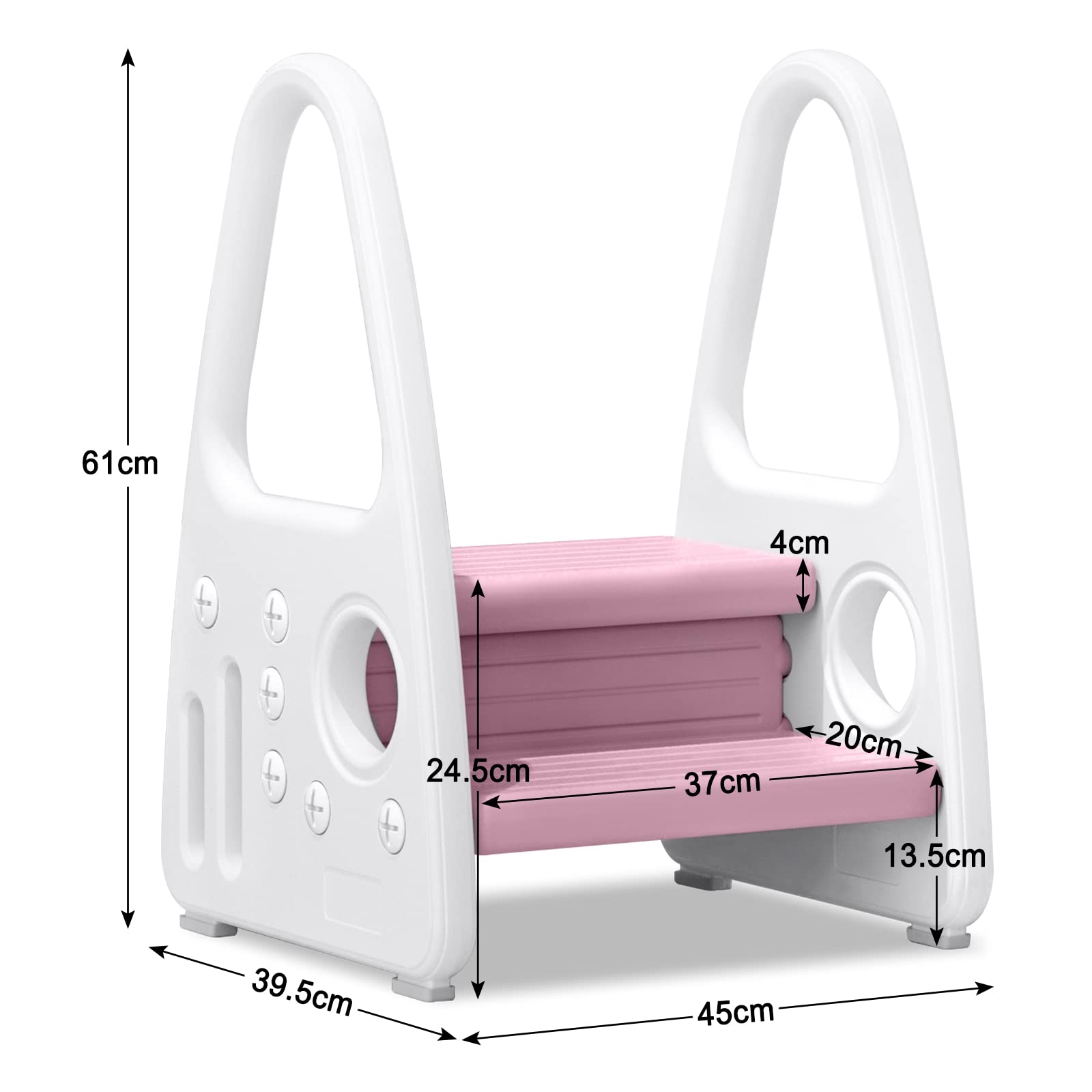 YRHome Kinder Tritthocker Trittschemel 2 stufiger Lernturm Kinderschemel Kleinkind Trittstufe Tritthocker Schemel Stehender aus Kunststoff Sicherheit Pyramiden-Struktur Küche Kinderzimmer Bad, Rosa