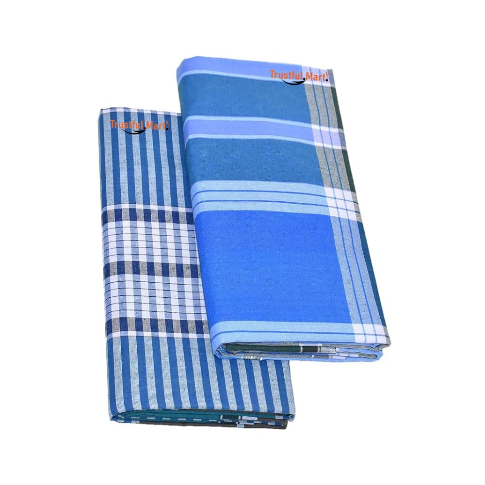 trustful mart Lungi for men - Pure Cotton Lungi Soft Comfortable Cotton Lungies unstitched Multicolor [Pack Of 2]-picture-44