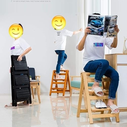 Miniatura 3 de Taburete de madera blanco escalera de biblioteca plegable para adultos y niños, escalera antideslizante de seguridad para campamento de cocina