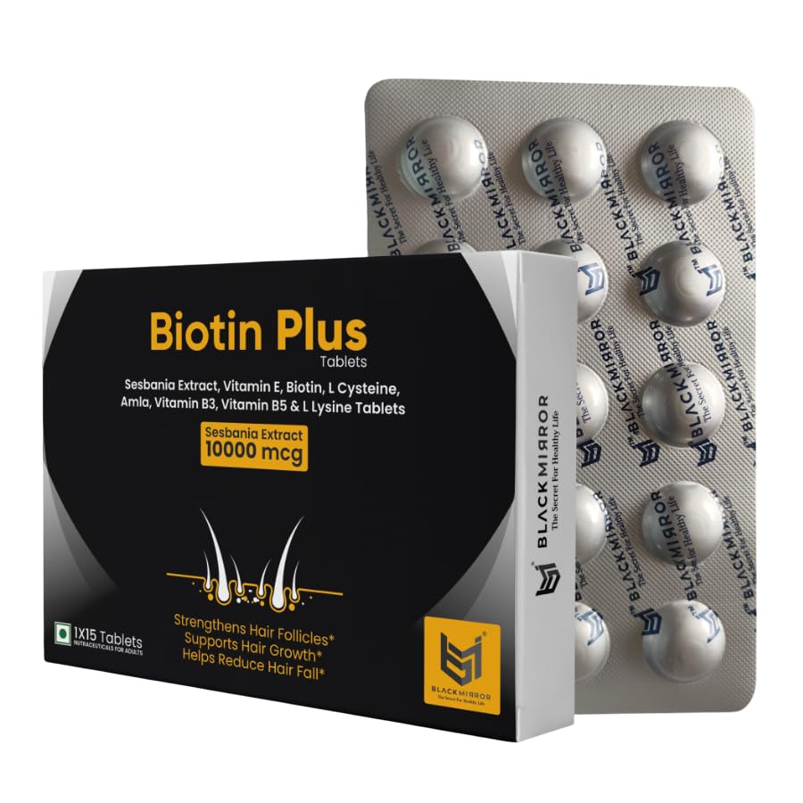 Black Mirror Biotin Plus Hair Growth Supplement with Sesbania Extract 10000mcg, Vitamin E, L Cysteine, Amla, D3,B3, B5 & L Lysine, 15 Tablets-image-7