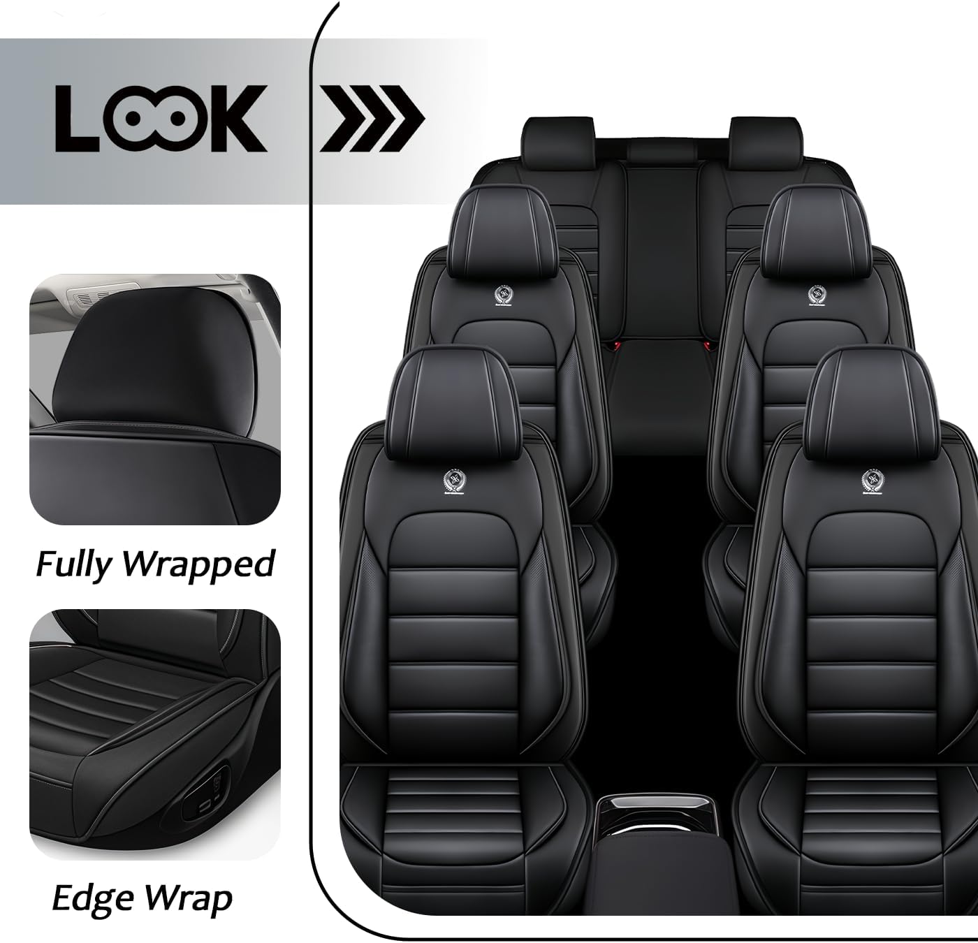 Car Seat Covers for GMC Acadia 2016-2026| 7 Seat Car Seat Cover | No-Slip Waterproof Breathable Faux Leather Automotive Seat Covers Auto Interior Covers | Black Full Set