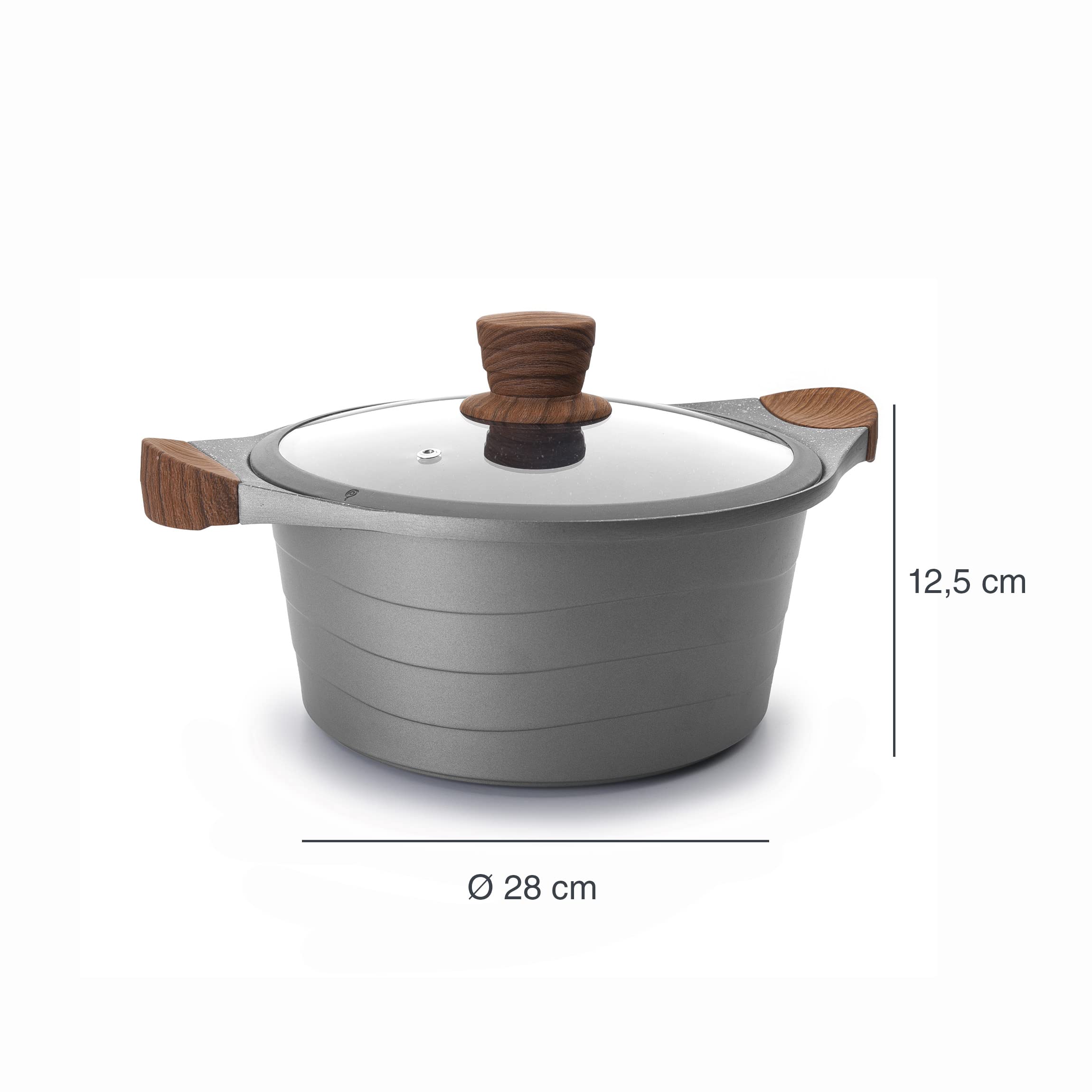 LACOR 27328 Stilo Cacerola con Tapa de Cristal, Aluminio, Gris, 28 cm