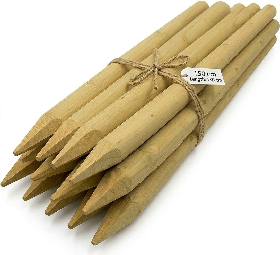 Indigo® Round Wooden Tree Stake 150cm (1.5m / 59” / 4.9ft) – Heavy Duty Garden Stake for Tree Support, Plant Stabilising & Landscaping (Pack of 10)