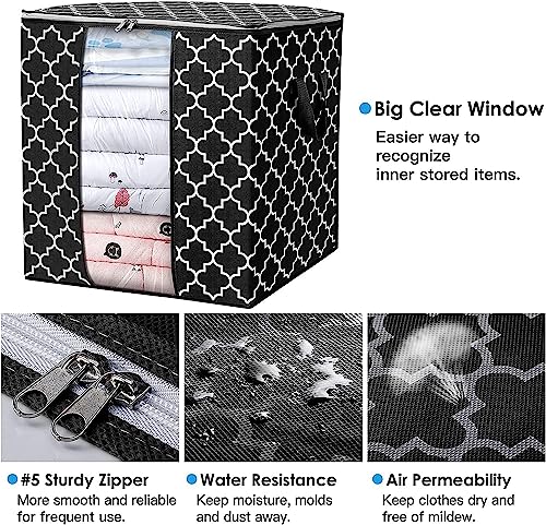 Image of Non-Woven Fabric Moroccon Print Storage Bags [3 Pack /100L] Large Blanket Clothes Organization And Storage Containers For Comforters, Bedding, Foldable Organizer, Black Best Storage Bag 3 packs