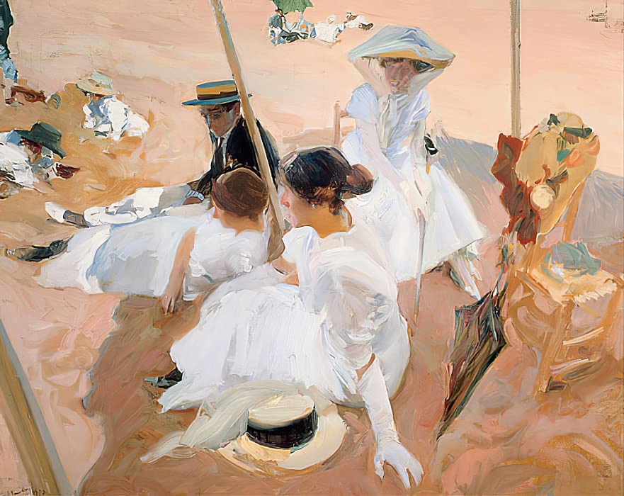 Tableau Sous l'auvent sur la plage de Zarautz de Joaquín Sorolla affiche d'art mural 60x90cm
