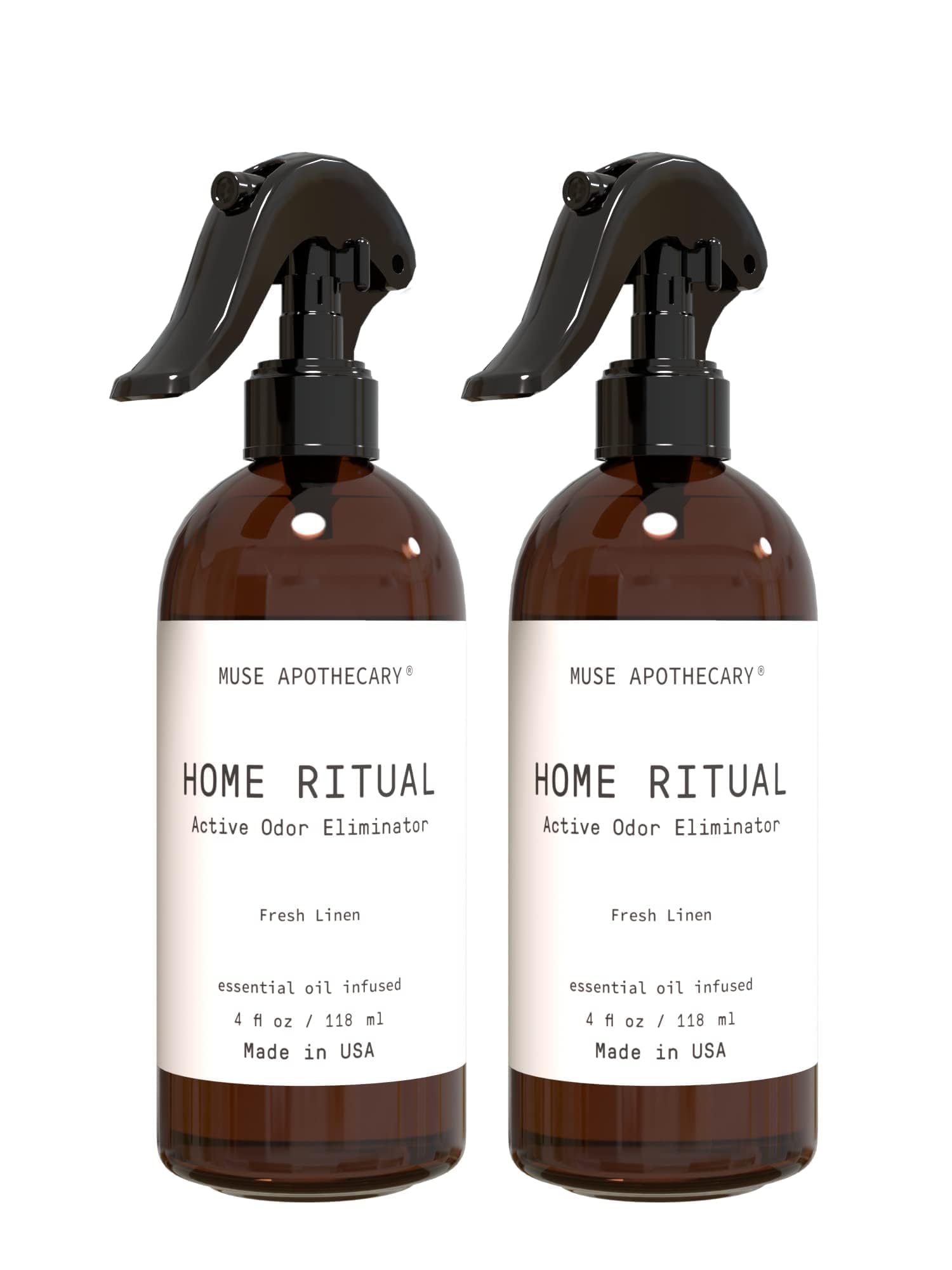 Muse Apothecary Home Ritual Active Odor Eliminator Spray - Furniture Deodorizer Spray & Bathroom Odor Eliminator for Home - Essential Oil Air Freshener - 4oz, Fresh Linen