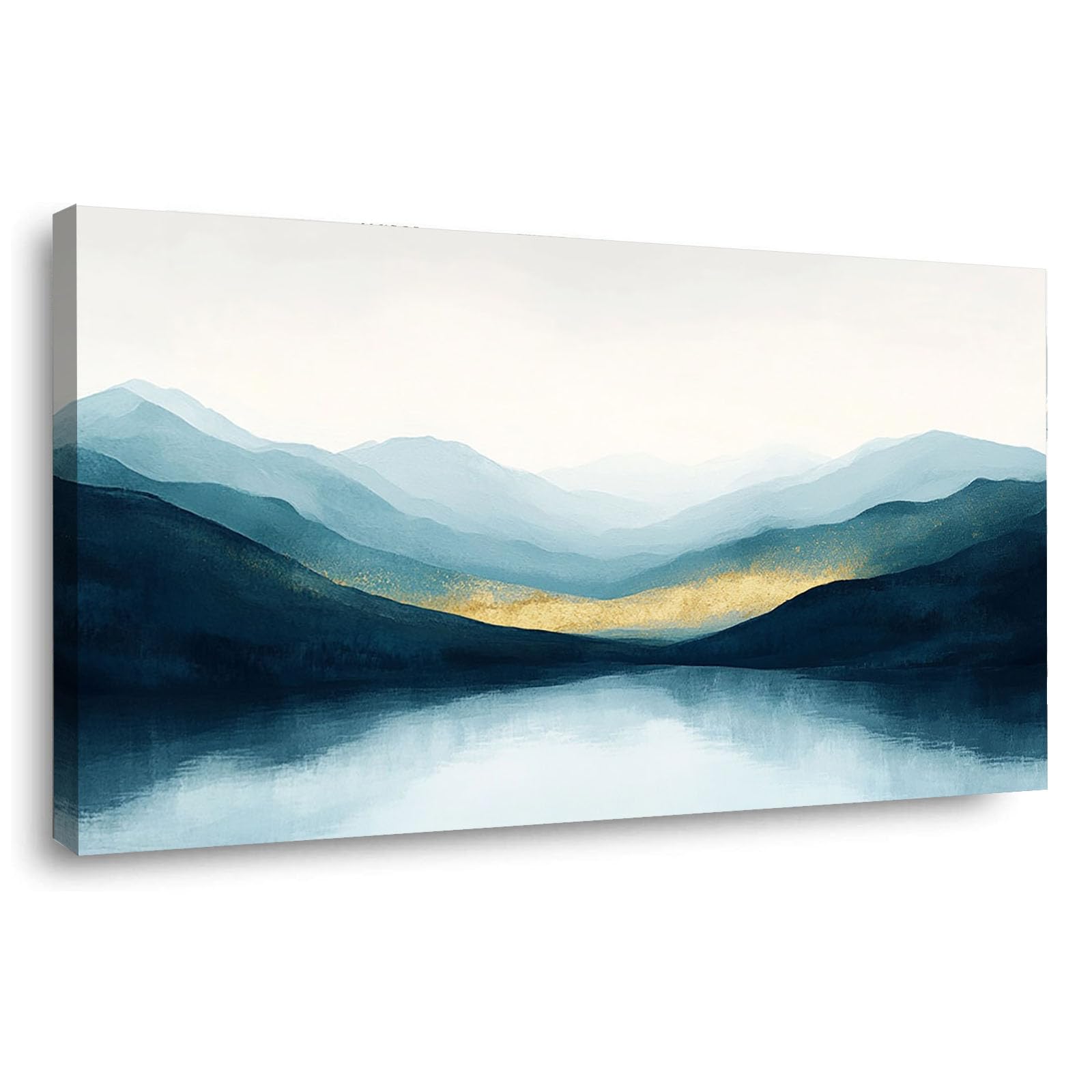WIKEO Beach Pictures on Canvas Wall Art Abstract Mountains Ocean Modern Prints Seaview Landscape Artwork - for Living Room Bedroom Home Office Wall Decoration(Blue 2)-30x60cm Framed