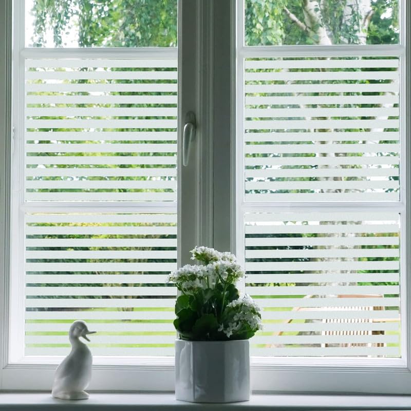 Image of Window Glass Film for Privacy, Self Adhesive Window Sticker, Sun Blocking Sticker Frosted Glass Film for Windows, bathrooms, Office Cabins, Living Rooms - Frosted Striped, 12 X 96 Inchs