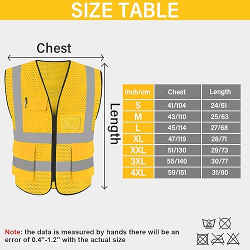 Miniatura 5 de FEimaX Chaleco de seguridad de alta visibilidad, chaleco de trabajo reflectante de malla para hombres y mujeres con bolsillos y cremallera, cumple