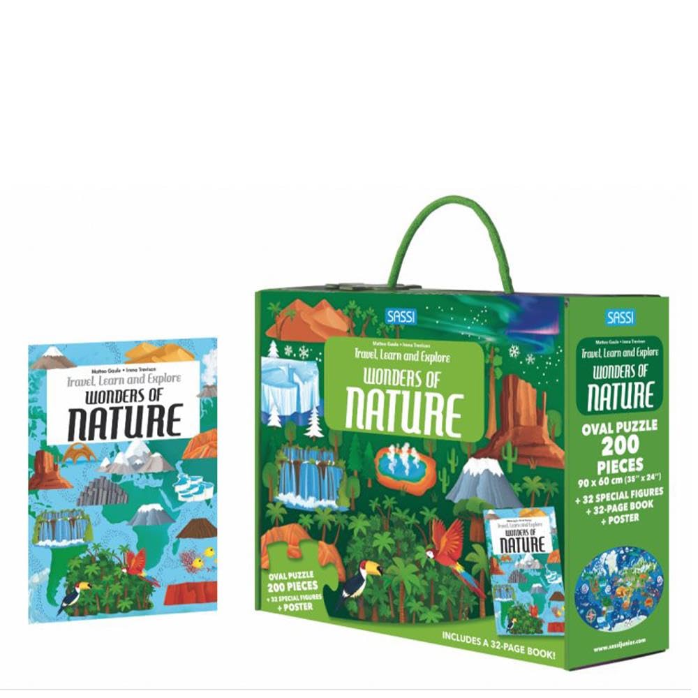 Sassi: Travel, Learn & Explore - Wonders of Nature - 200pc Puzzle, 32pg Facts Book, 32 Special Figures, Poster, UNESCO Sites, Educational Set, Kids 6+