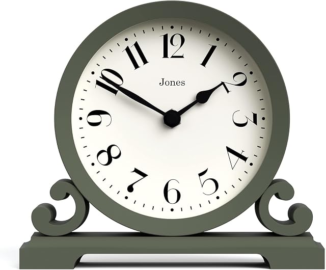 Jones Clocks® Saloon Mantel Clock - Traditional/Classic Design - Bedroom Clock - Living Room Clock - Office Clock - Mantel Clock - Desk Clock - Shelf Clock - Small Clock (Asparagus Green)
