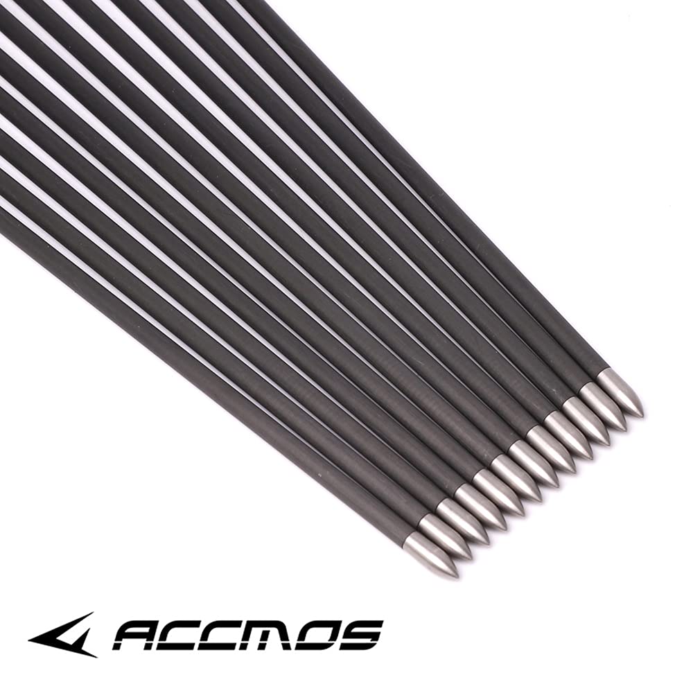 ACCMOS 12pcs Longueur Personnalisée Flèche Carbone pour 15-80 LB Arc à Poulies Diamètre Intérieur 4.2mm .165" 22-32 Pouces Spine 400 500 600 700 800 900 1000 Adulte Jeunesse Chasse et Entraînement