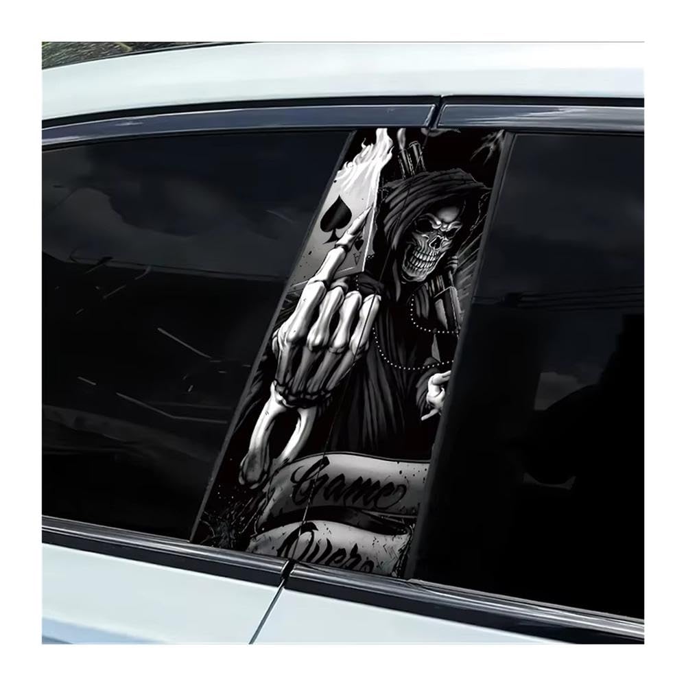 Bertdcx One Color 2 Pieces Of Car B Pillar Stickers Grim Reaper Skeleton Vinyl Protective Film Auto Parts
