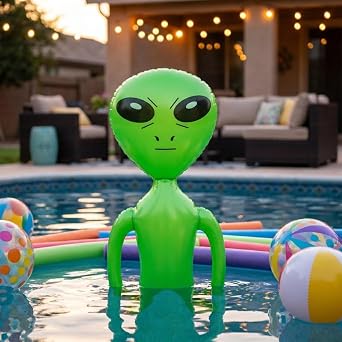 HENBRANDT Inflatable Alien 64cm - Green Blow Up Party Prop | Lightweight Blow-Up Alien Toy, Easy to Inflate, Space Party, Halloween, Fancy Dress Accessory, Photo Booth Novelty