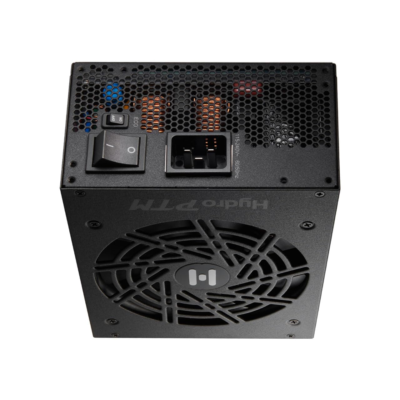 Rear view of FSP Hydro PTM PRO 1350W Power Supply showing power switch and Eco switch