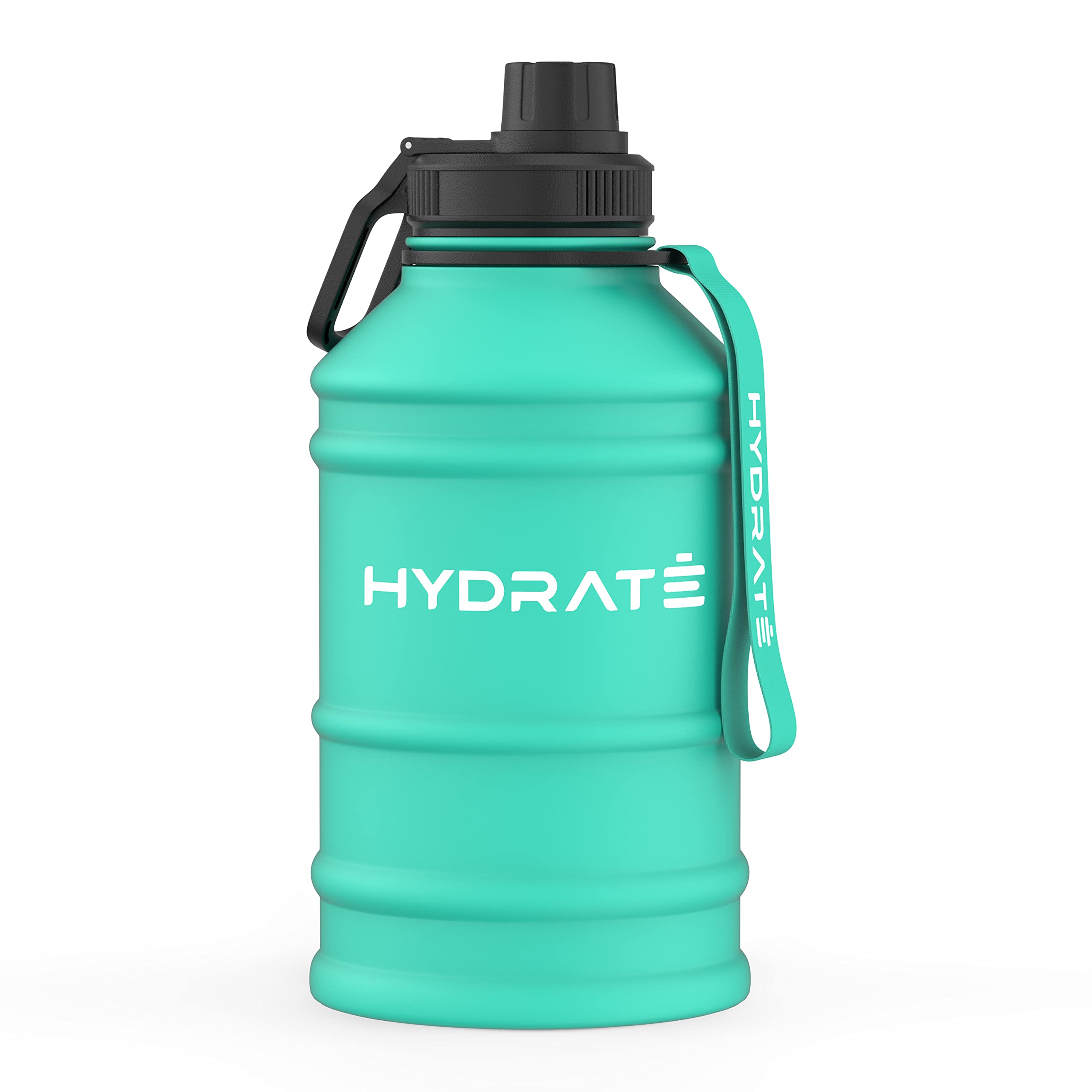 HYDRATEStainless Steel 1.3 and 2.2 Litre Water Bottle - Various Colour Options - BPA-free Metal Gym Water Bottle - Convenient Nylon Carrying Strap and Leak-Proof Screw Cap