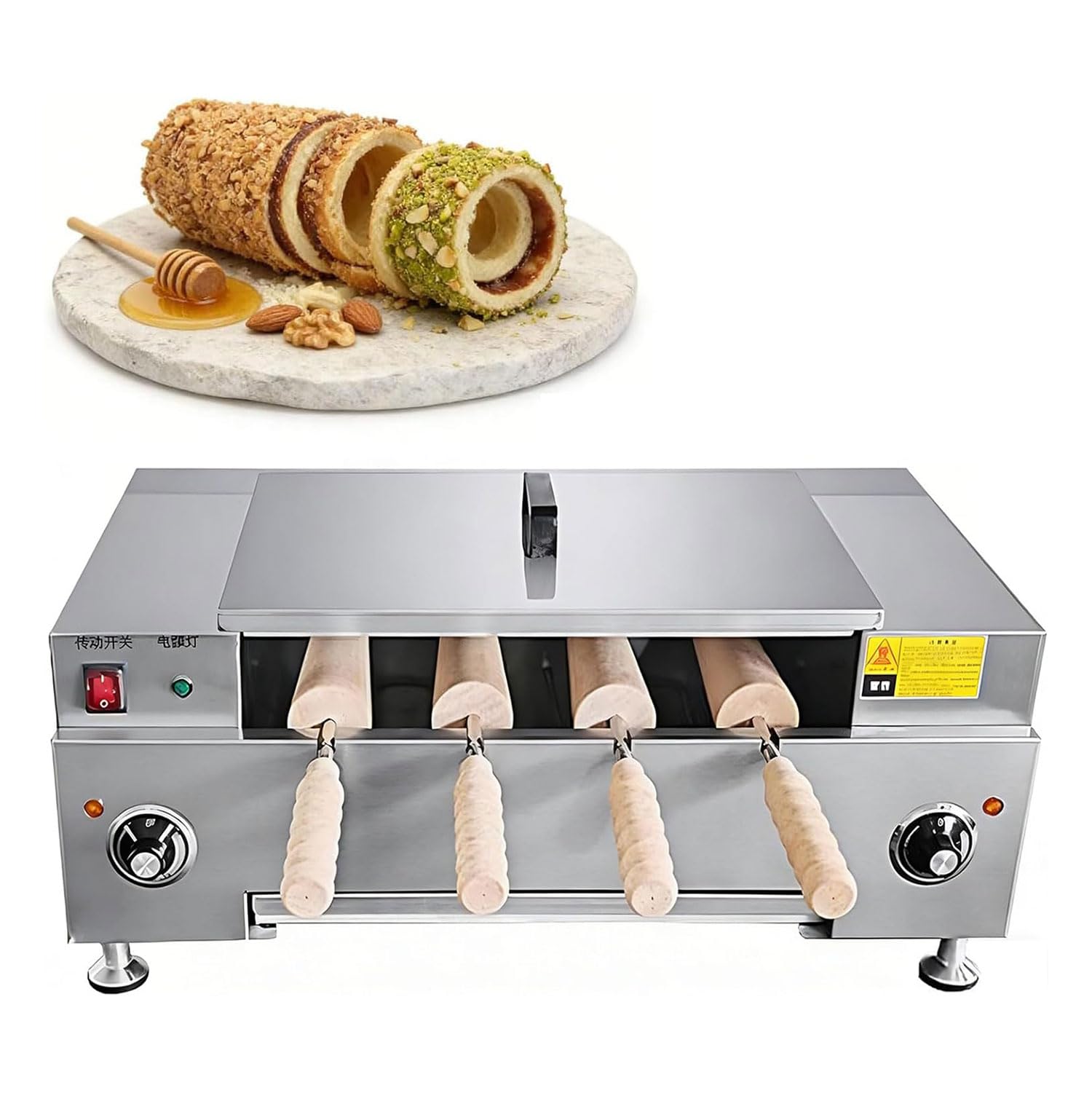 AYCDL Commercial Ice Cream Cone Maker with Adjustable Temperature Digitaldisplay, Electric Chimney Cake Oven with 4 Rollers, for Dessert Shops Coffee Shops Bakeries School B,A