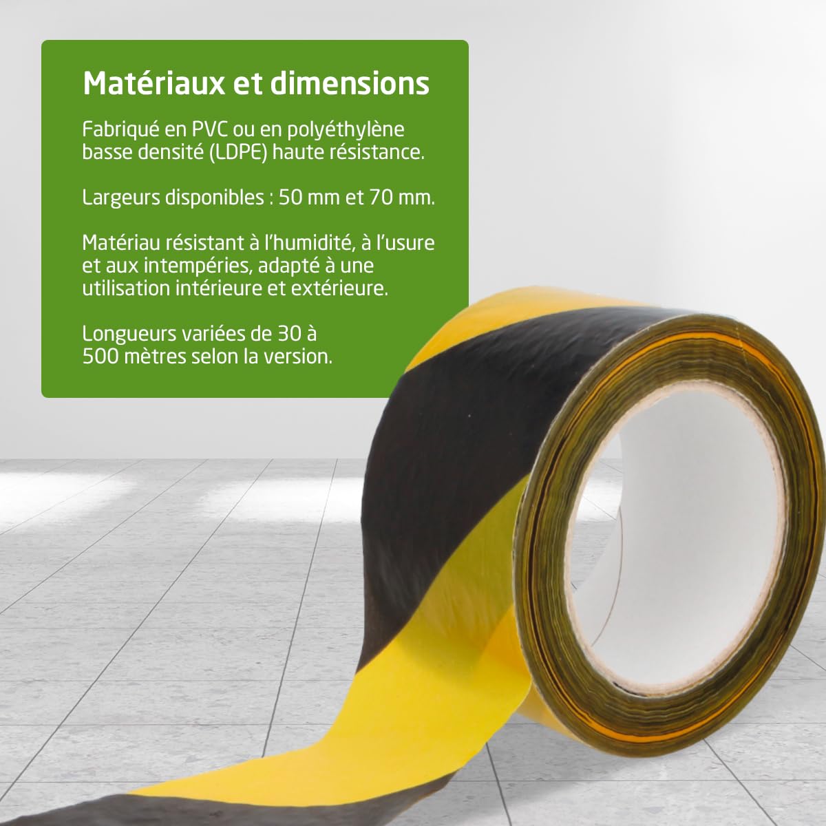 Amig – Pack de 4 rubans de balisage – Pour la signalisation et l’avertissement de danger – Résistants à l’eau et flexibles – Polyéthylène basse densité (LDPE) – 70 mm x 200 m – Ruban jaune et noir