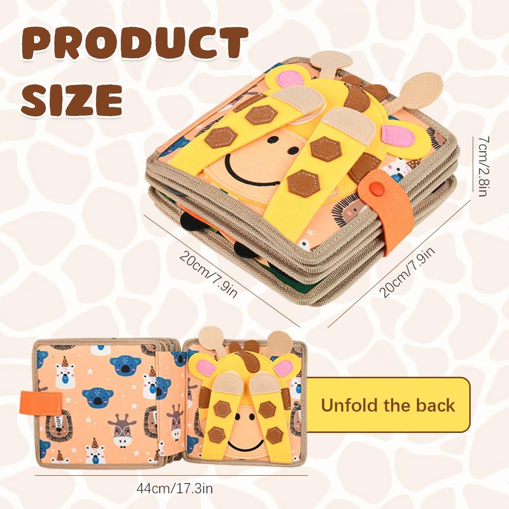 Clapstore Giraffe Toddler Busy Book, Montessori Toys for Boys Girls 1 2 3 4 Year Old, Educational Quiet Activity Book with Knowledge with Animal, Parent-Kids Activity Toy, Fit as Gifts for Children 2